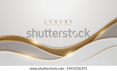 Elegant white overlap brown shade background with line golden elements. Realistic luxury paper cut style 3d modern concept. vector illustration for design. ストックフォト © 