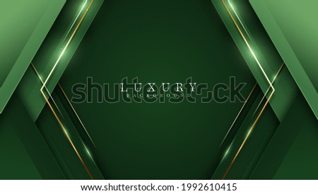 Green on dark shade with elegance golden line elements. Realistic luxury background paper cut style 3d modern concept. Space for paste text. Vector illustration for design.