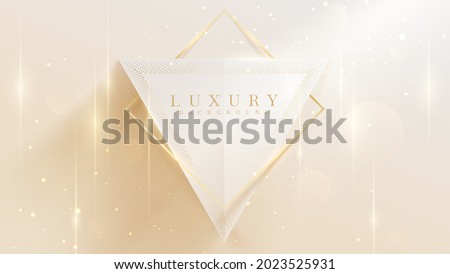 Golden lines triangular shape with sparkling lights, 3d style luxury background, vector illustration scene design.