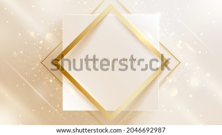 Square shaped gold line with sparkling light effect, 3d style luxury background, Modern wallpaper pastel color. vector illustration scene design.