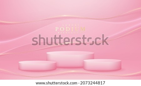 Realistic pink product podium showcase with line golden wave on back. Luxury 3d style background concept. ストックフォト © 
