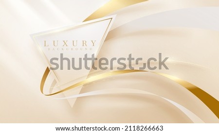 Triangle frame with golden ribbon elements and glitter light effect decoration. Elegant style background.