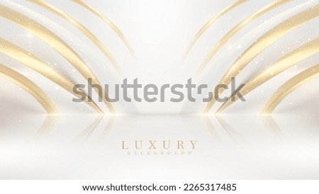 White luxury background with golden curve elements and light effect decoration.