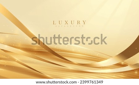 Gold luxury background with ribbon elements and glitter light effects decorations and bokeh.