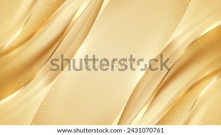 Gold luxury background and elegant ribbon decorations with glitter light effects elements and bokeh.