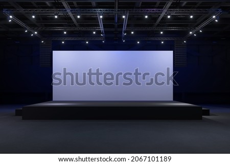 Empty stage Design for mockup and Corporate identity,Display.Platform elements in hall.Blank screen system for Graphic Resources.Scene event led night light staging.3d Background for online.3 render. Imagine de stoc © 