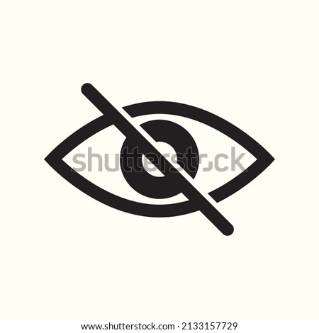 Hide icon eye. Crossed, disabled eye. No view. Blind icon. Can not see. Hidden visibility. Disability. Hidden symbol. Invisible icon. Off. Unseen sign.