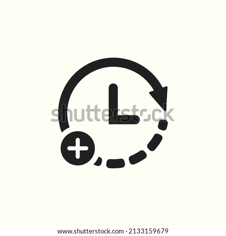 Extra time. Extra hour icon. Clock with add sign. Clock icon and new, plus, positive symbol. Vector design EPS 10.