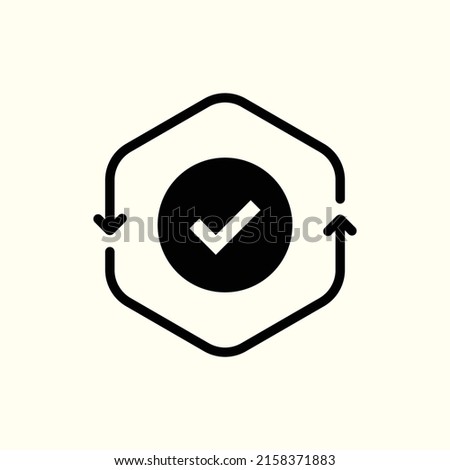 Checkmark like cash flow or implement icon. flat simple trend modern renew or file load logotype graphic continuous design. concept of accessible validation and quality control and verification