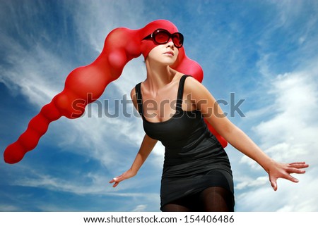 girl with clouds and red head-dress