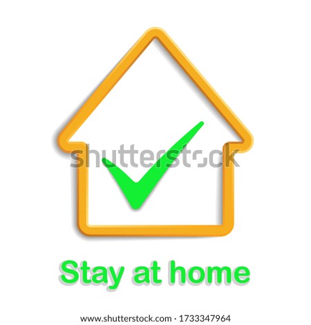 Vector isolated image on a white background: outline of the silhouette of a house, a checkmark and an inscription. EPS10.