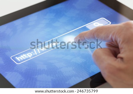 Clicking on a tablet with internet address and search button