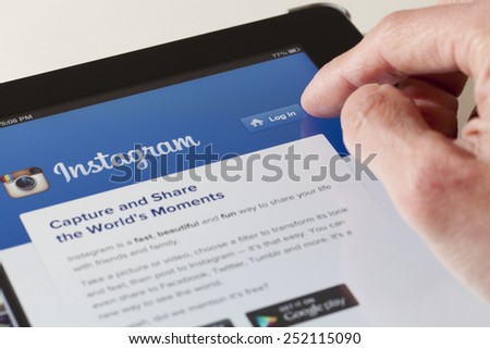 Adelaide, Australia - August 19, 2013: Logging in the Instagram webpage on an ipad. Instagram is an online photo-sharing, video-sharing and social networking service.