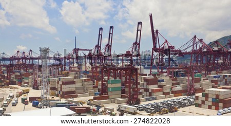 Hong Kong, China - May 9, 2012: Kwai Tsing Container Terminals in Hong Kong. The terminal is one of the largest and busiest ports in the world.