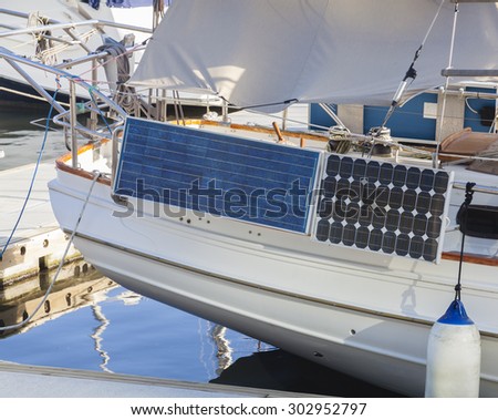 Two solar panels installed on a yacht