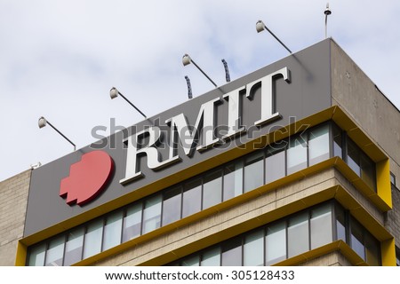 Melbourne, Australia - August 9, 2015: View of the sign of RMIT University in Melbourne, Australia. It is an Australian public university of technology and design.