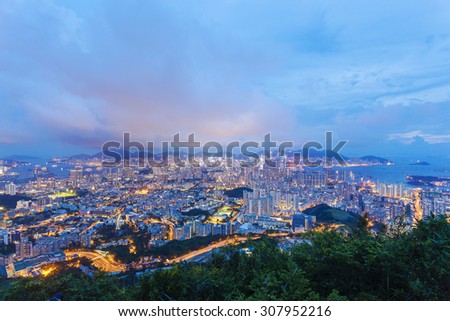 View of most of the urban area in Hong Kong at night, including Kowloon and Hong Kong Island