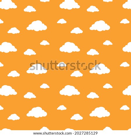 white color cloud patterns on orange background, vector, decorative, geometric, fabric, textile