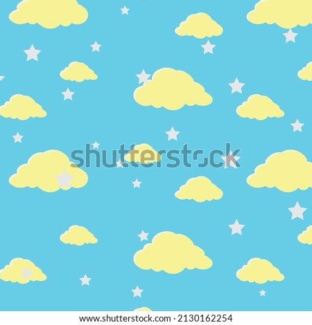 yellow clouds and white color star patterns on blue background, vector