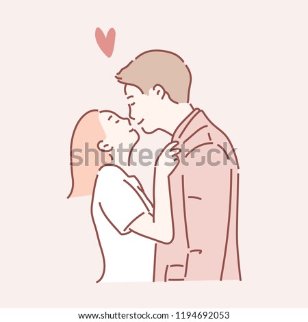 lovely couple kiss. hand drawn style vector design illustrations.