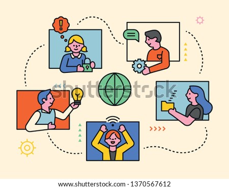 Global network concept. People who communicate with each other. flat design style minimal vector illustration