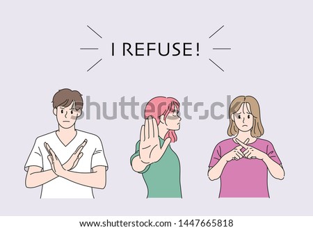 Men and women doing a negative gesture. hand drawn style vector design illustrations. 
