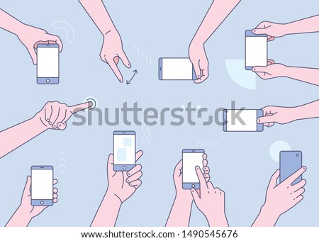 Finger gestures using mobile. flat design style minimal vector illustration.
