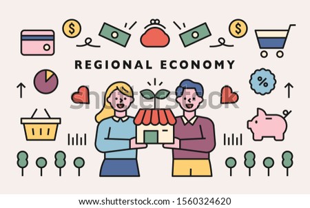 Characters and icons about local economic development. flat design style minimal vector illustration. 商業照片 © 