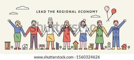 Merchants are joining hands for regional economic development. Web banner concept design. flat design style minimal vector illustration. 商業照片 © 