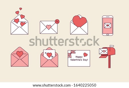 The card envelope contains the heart. Love letters in various media. hand drawn style vector design illustrations. 