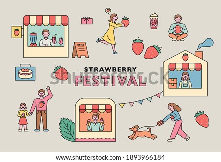 Strawberry festival poster. Many shops and guests of the Strawberry Festival.