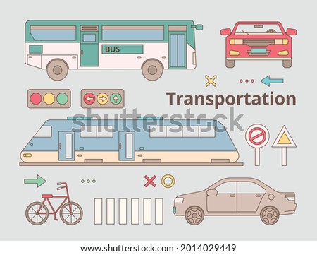 A collection of vehicles. outline simple vector illustration.