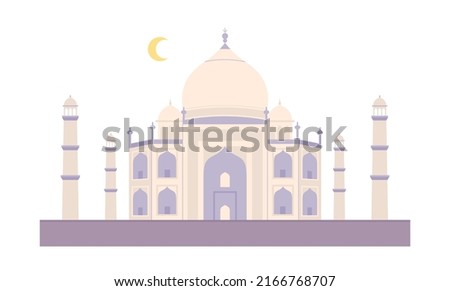 Beautiful Taj Mahal in India. Soft pastel colors of purple and cream. flat design style vector illustration.