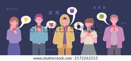 People are cyberbulling with bad reviews on social networks. flat design style vector illustration.