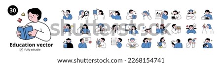 Back to school. Students who learn and grow on their own with various subjects. Education content illustration mega set. Foto stock © 