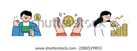 Finance and people, accounts for household economic growth, investment plan management. youth account. Pile up coins. Vector illustration.