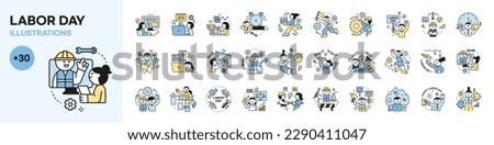 Labor Day. people who are working. Cute concept icon character about worker's life. mega set.
