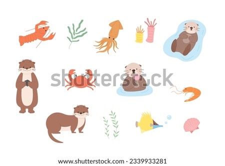 Various species of creatures living in the sea. flat vector illustration.