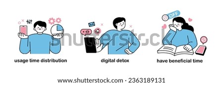 Smartphones and social media. Time distribution, digital detox, have beneficial time. outline simple vector illustration.
