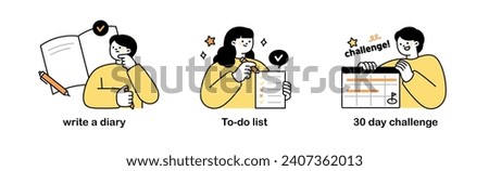 People are marking schedules on calendars, making to-do checklists, and writing diaries. outline simple vector illustration.