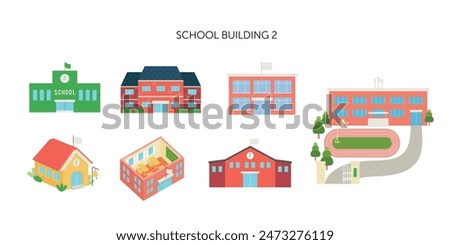 school building. The design of different views. simple vector illustration.