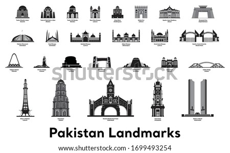 Pakistan Travel Landmarks. Pakistan skyline vector and illustration