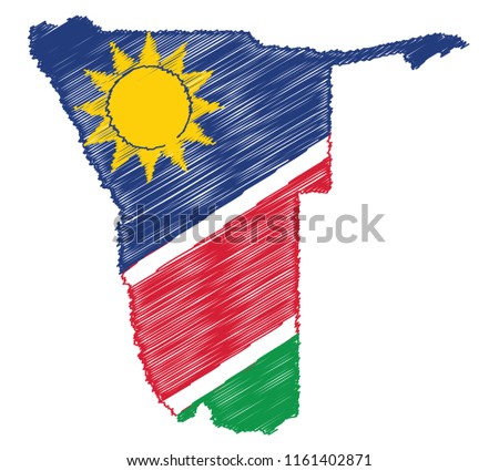 Vector of isolated Namibia map with the flag. Engraving style hatching pen pencil painting illustration concept.