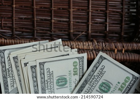 old basket Chest dollars currency money cash gift