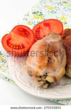 fried chicken dinner lunch tomato cucumber white background organic eco healthy life diet home cooking