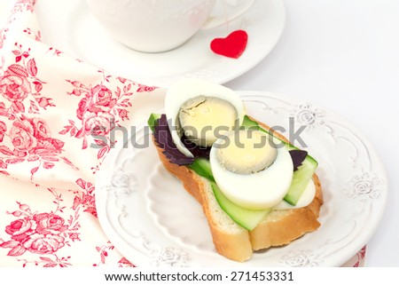sandwich egg cucumber tea breakfast lunch dinner white background organic eco healthy life diet homemade food