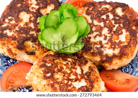Diet fried chicken cutlets with cheese cucumber tomato dinner lunch breakfast home kitchen organic health