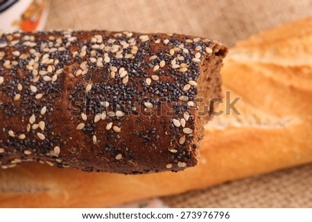 black with poppy and white French baguette bread diet vitamin breakfast lunch dinner home kitchen organic health eco rustic kitchen