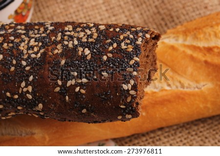 black with poppy and white French baguette bread diet vitamin breakfast lunch dinner home kitchen organic health eco rustic kitchen