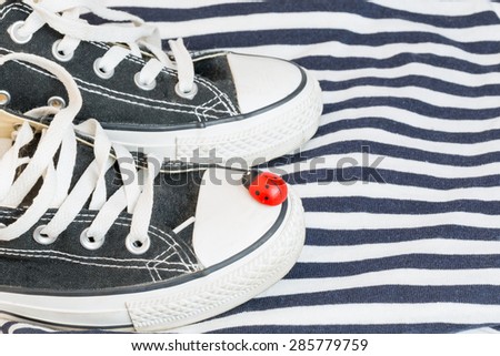 shoes ladybug spring summer sailor\'s striped shirt sea vacation selective soft focus